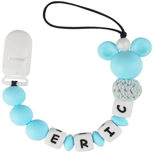 Personalized Pacifier Clip with Name, Customized Pacifier Holder with Name for Baby, Paci Clips with Mouse Head Design