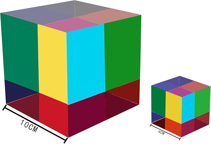 CMY Colorful Cube, 3.93 inch (100mm) Acrylic Mixing Color Cube Prism for Physics Education Learning and Office Desktop Decor, Scientific Toys and Gifts for Kids
