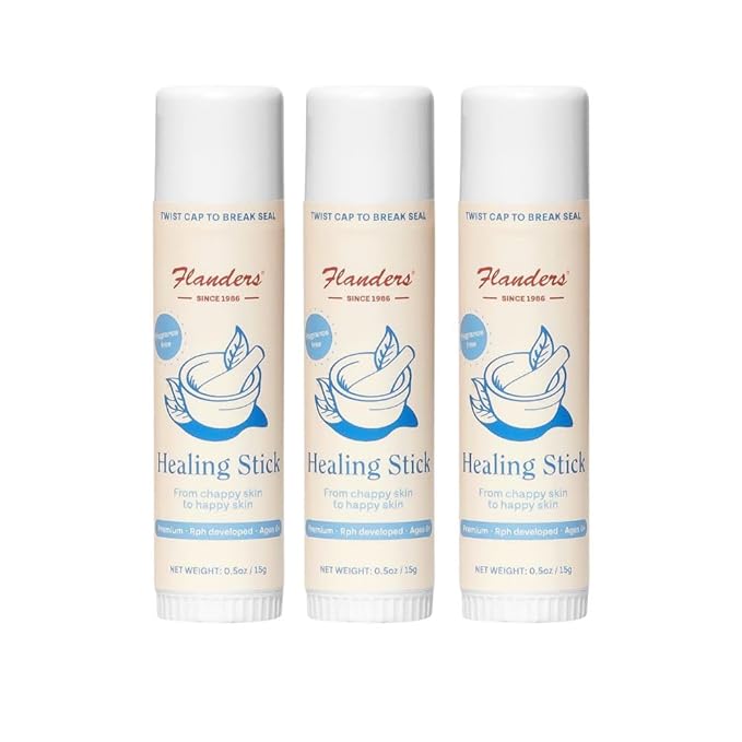 Flanders Healing Balm Stick 0.5oz | Natural Moisturizing Balm for Sensitive Skin, Windburn Protection, Chapped Lip & Dry Skin Relief for All Ages, Lanolin & Fragrance Free, TSA Compliant Size (3 Pack)
