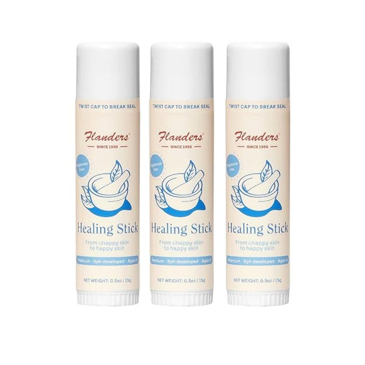 Flanders Healing Balm Stick 0.5oz | Natural Moisturizing Balm for Sensitive Skin, Windburn Protection, Chapped Lip & Dry Skin Relief for All Ages, Lanolin & Fragrance Free, TSA Compliant Size (3 Pack)