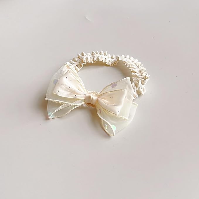 Handmade Baby Girl Headbands in Beige Baby Bows and Floral Lace Headband Bows for Newborns and Toddlers Cute Baby Girl Bows and Newborn Headband Bows