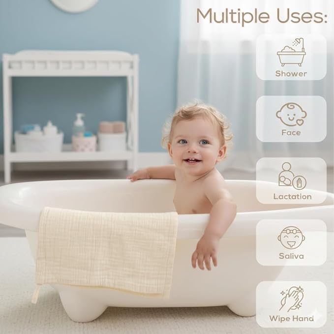 Muslin Baby Washcloths for Newborns, Pack of 8, 11"x11", Super Soft Cotton, Absorbent and Gentle, Baby Cotton Wipes, Baby wash Cloths