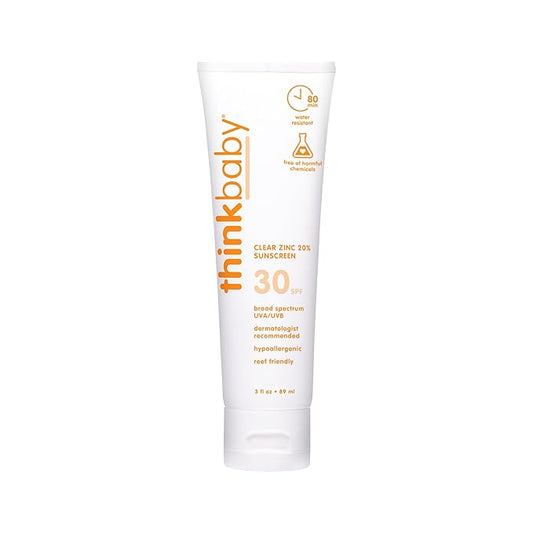 Thinkbaby SPF 30 Mineral Baby Sunscreen, Clear Zinc Oxide, 3 fl oz – Natural, Water Resistant, Kids & Toddler Sun Protection, Reef Safe