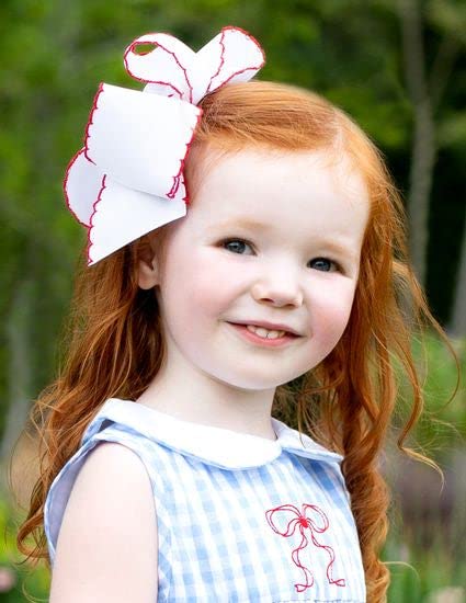 Wee Ones Girls' Classic Grosgrain Moonstitch Edge Hair Bow, No-Slip Hair Clip, Handmade, White with Blue, Medium