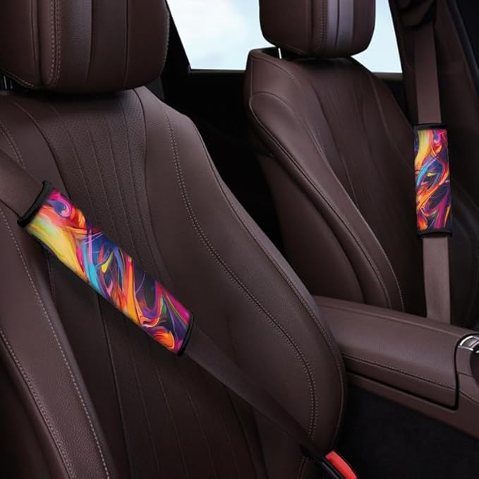 Colorful Fluid Painting Car Belt Strap Cover Shoulder Pad Multi-Colour Art Abstract Oil Painting 2Pcs Car Seat Belt Strap Cover Auto Accessories Polyester Covers
