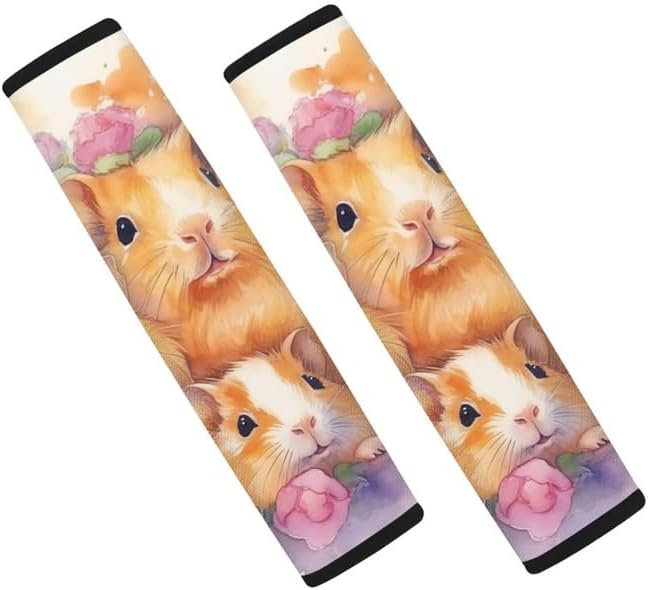 Watercolor Cute Guinea Pig 2-Pack Seat Belt Covers Cartoon Animal Parent-Child Family Soft & Comfortable Seat Belt Universal Car Seat Belt Strap Cover Shoulder Strap Pad