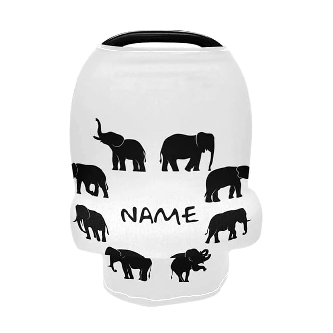 Personalized Elephant Baby Car Seat Covers with Name - Customized Nursing Cover Breastfeeding Scarf, Multi Use Infant Stroller Cover, Carseat Canopy, Shower Gift for Newborn Girls Boys