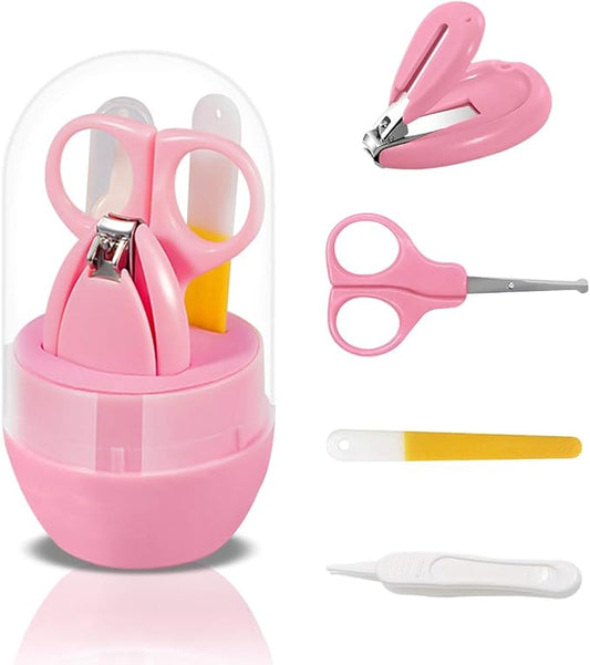 SONARIN Transparent Lid Baby Nail Kit,4-in-1 Baby Grooming Kit,with Baby Nail Clippers,Scissor,Nail File&Tweezer,Baby Nail Care Kit for Newborn,Infant or Toddler(Pink)