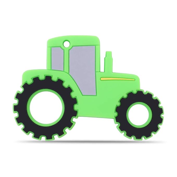 Car Series Baby Teething Toys,Food Grade Silicone Chew Teether for 3 Months+ Infant Boy and Girl,Toddler Sensory Chewing Teether,BPA Free. (Tractor, Green)