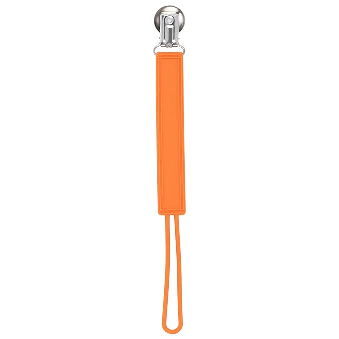 Three Little Tots All Silicone Modern, Short and Safety Tested Pacifier Clip (Orange, Classic)