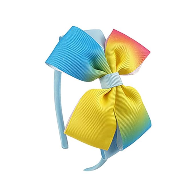 Baby Girl's 4 Inch Double Layer Bow knot Headband Pure Color Ribbed Band Hair Hoop (Rainbow Blue)