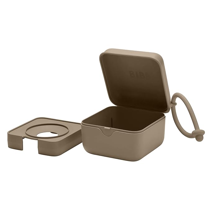 BIBS Pacifier Box with Loop for Storing & Carrying Soothers | 100% BPA Free Material | Designed & Made in Denmark | Dark Oak