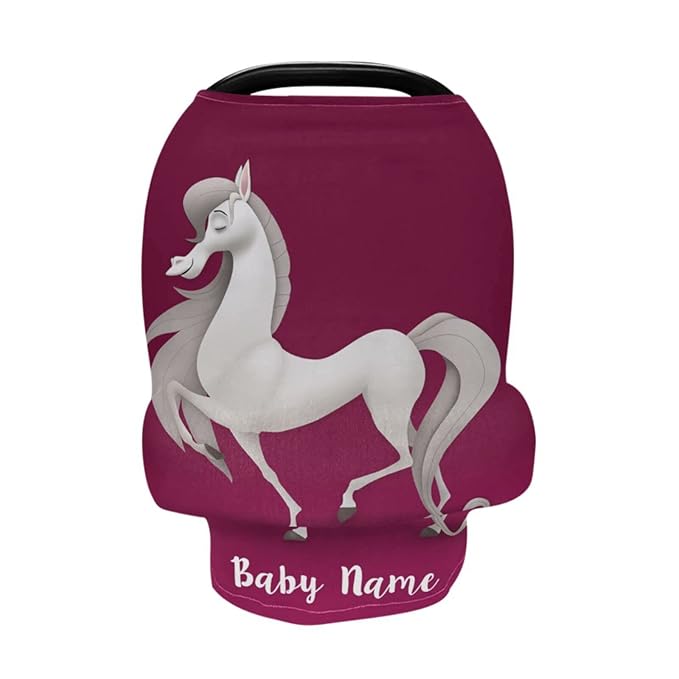 Personalized Baby Car Seat Cover for Babies, Custom Name Baby Car Seats Canopy for Boys Girls, Nursing Breastfeeding Stroller Covers for Infant Newborn, Shower Gift (Funny Horse)