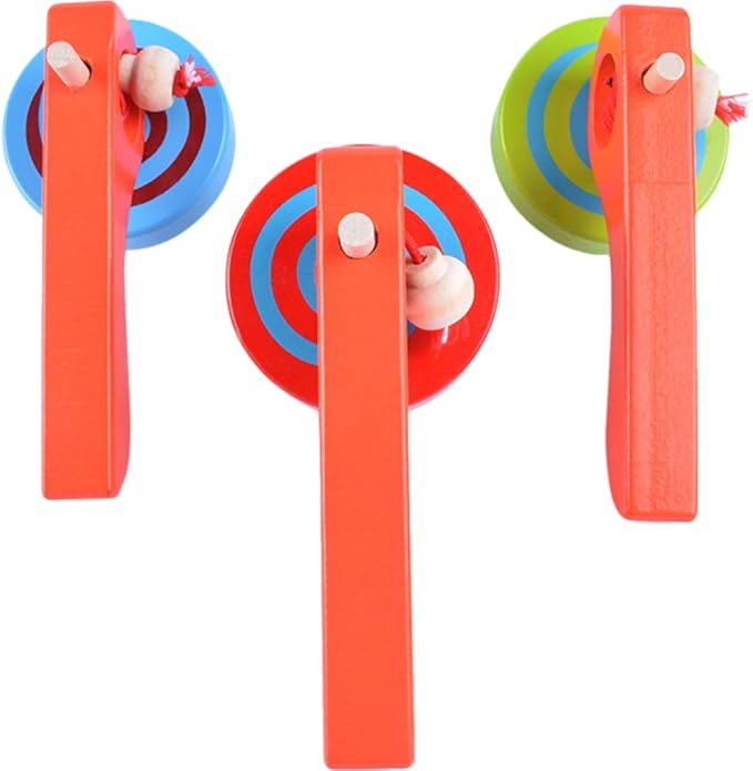 Kisangel 3-Pack Gyroscope Toys with Handle and Pull String Wire Educational Wooden Spinning Tops for Kids Toddlers Portable and Lightweight for Indoor and Outdoor Play