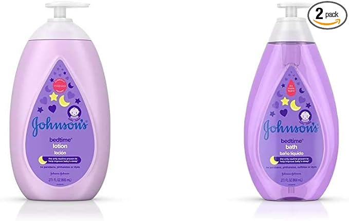 Johnson's Moisturizing Bedtime Baby Lotion, 27.1 fl. oz with Bedtime Baby Bath with Soothing NaturalCalm Aromas, Hypoallergenic & Tear Free Formula, 27.1 fl. oz