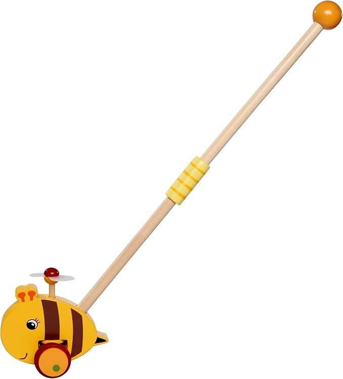 Eichhorn 100006804 - Sliding Bee Figure with Movable Wing, Handle Length 50 cm, Silent Silicone Wheels, Made from 100% FSC Certified Beech Wood, from 1 Year