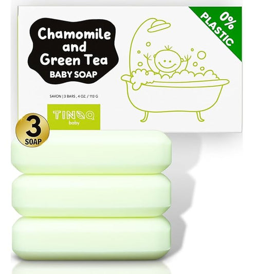 Hypoallergenic Baby Soap Bar | Gentle Cleansing Baby Body Wash Bar for Sensitive Skin | Chamomile & Green Tea | Made with Organic Oils | Natural Soap for Toddlers, Kids, and Adults | 3 Bars