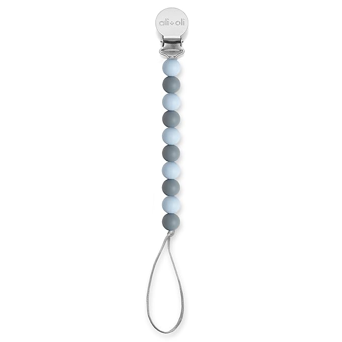 Ali+Oli Silicone Pacifier Clip for Baby (Thin Iron) 100% Food-Grade BPA Free Newborn Pacifier Holder Infant Binky Clip for Baby Boy or Girl