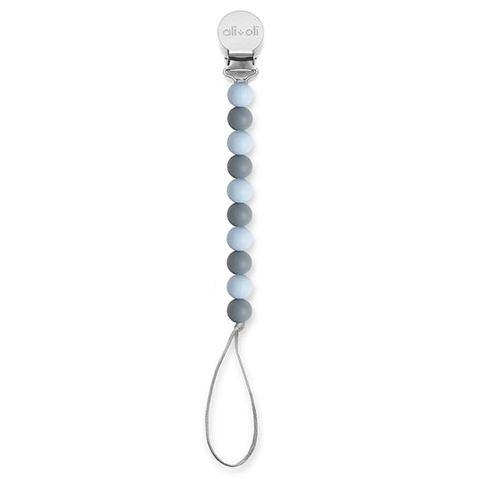 Ali+Oli Silicone Pacifier Clip for Baby (Thin Iron) 100% Food-Grade BPA Free Newborn Pacifier Holder Infant Binky Clip for Baby Boy or Girl