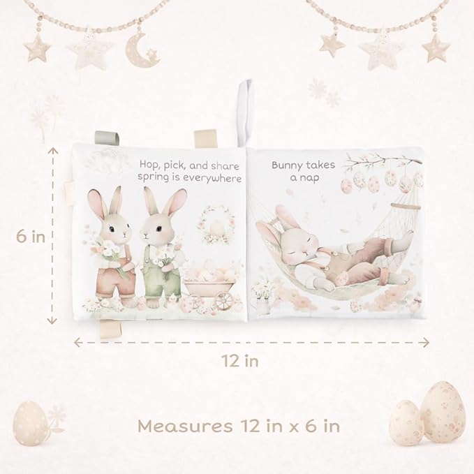 Easter Baby Sensory Book – Crinkle Bunny Cloth Book with Taggies for Infants 0-12 Months – Peek-a-Boo Egg Hunt Toy with Textures – Soft Springtime Gift 6x6 in (Easter)