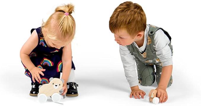 Bigjigs Toys FSC® Certified Bunny & Baby Pull Along Toy - Eco-Friendly Rabbit Pull Along with Cord & Baby Bunny Push-Along, Quality Pull Along Toys for 1 Year Olds, Wooden Baby Toys