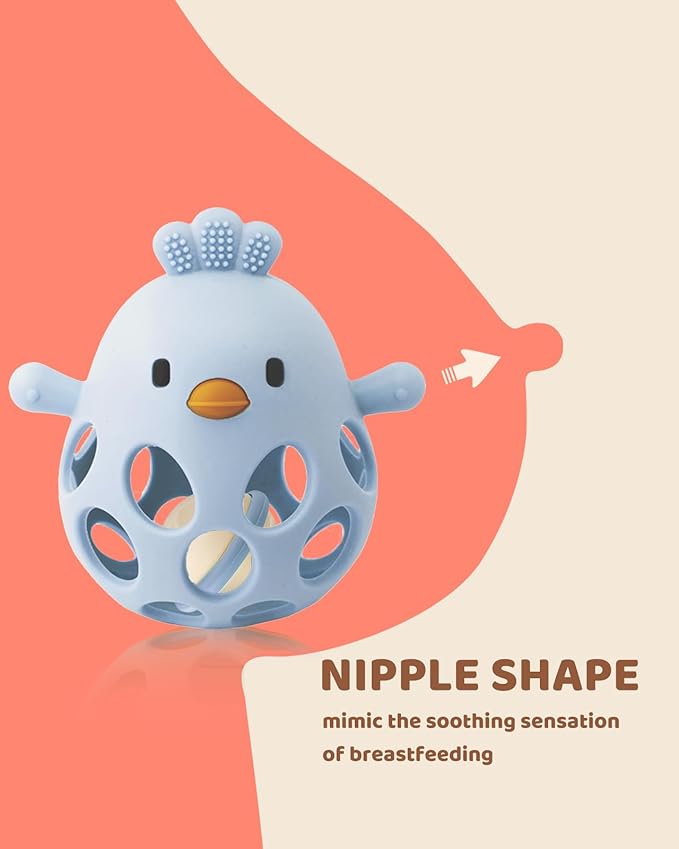 ChooKaChoo 2-in-1 Baby Teething Rattle Toy, Sensory Grasping Teether for Infants 3-12 Months, 100% Food-Grade Silicone, Easy to Hold, Soothing & Developmental, BPA Free