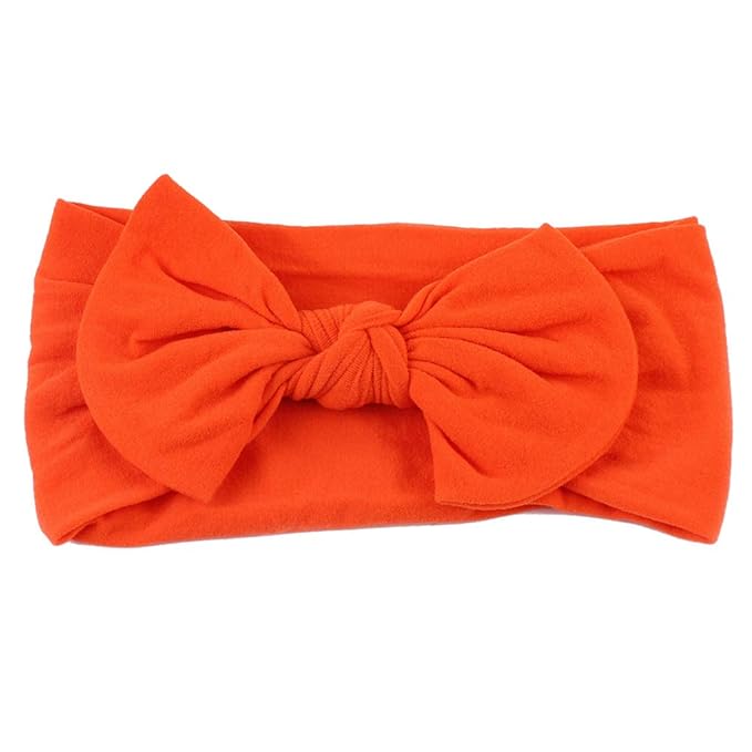 AKOAK 1 Pack Solid Color Skin-friendly Baby Headband Elastic Soft Nylon Headband Cute Baby Bow Headband (Orange)