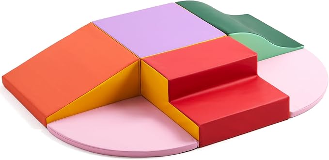6-Piece Baby Foam Climbing Blocks, Soft Play Climbing Toys for Toddlers, Kids Playtime Corner PU Leather Climber Indoor for Crawling and Sliding, Waterproof Easy to Clean (Red)