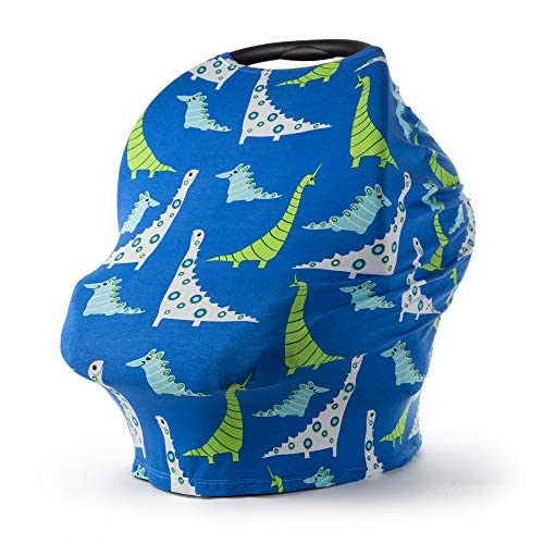 JumpOff Jo - Multifunctional 5-in-1 Cover - Car Seat Canopy, Breastfeeding Cover, Stroller, Highchair, Lounger, Shopping Cart Cover & Baby Blanket, Newborn Essentials - Dinosaurs