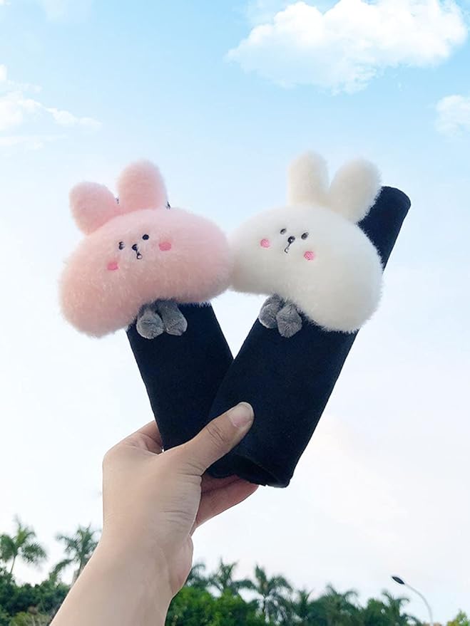 2 Pack Cute Cartoon Bunny Soft Seat Belt Covers Should Pad Neck Cushion Cute Car Accessories for Women Girls - White Bunny