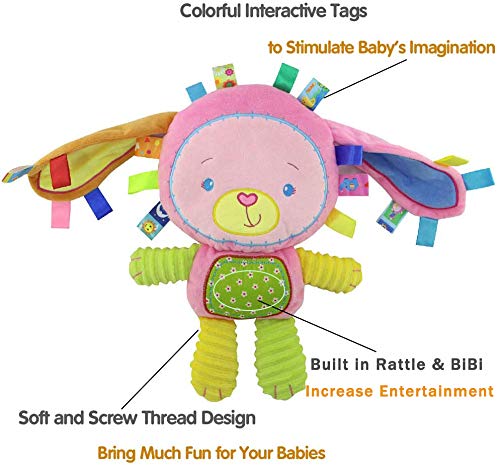 Lovey Bunny for Babies Soft Plush Tags Toy Stuffed Animal Security Blanket, Great Shower Gift for Newborn New Mom