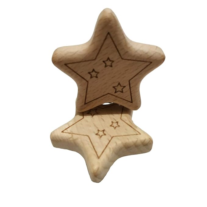 5pcs Natural Wood Suspender Pacifier Clips Cute Beech Wooden Animal Start Shape Clips DIY Beading Pacifier Chain Accessory