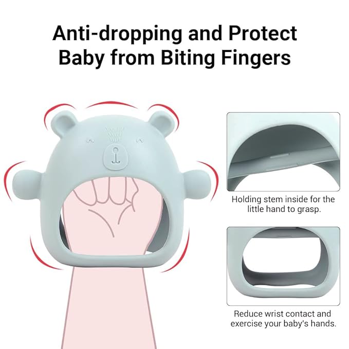 Bear Mitten Baby Teether, Anti-Drop Teething Toy for Babies 3+ Months, Silicone Teether for Baby Teething Relief, Infant Toy for Sucking Needs, BPA Free(Blue)