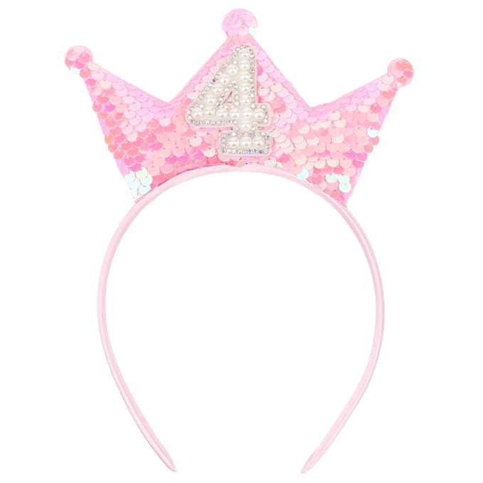 Birthday Crown Headband Pink Glitter Birthday Headbands for Girls 4 Year Old Girl Gifts 4th Birthday Decorations