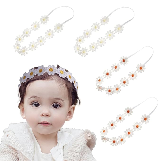 4PCS Baby Girls Daisy Flower Bows Headbands Spring Outdoor Hair Band Handmade Hair Accessories For Kids Toddlers Infants Newborn