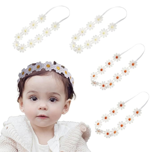 4PCS Baby Girls Daisy Flower Bows Headbands Spring Outdoor Hair Band Handmade Hair Accessories For Kids Toddlers Infants Newborn
