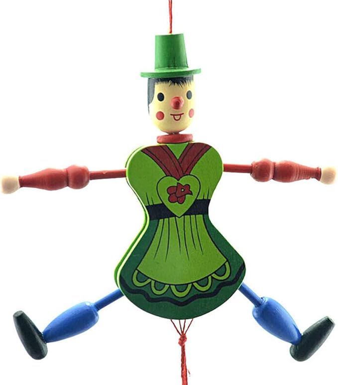 Pull String Puppet Toy 4 Pieces, Creative Puppet Toy Funny Wooden Toy Ornament Hanging Children Birthdays Gift