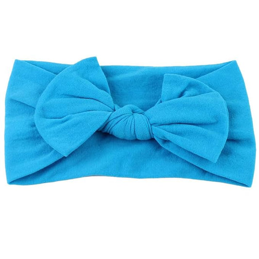 AKOAK 1 Pack Solid Color Skin-friendly Baby Headband Elastic Soft Nylon Headband Cute Baby Bow Headband (Blue)