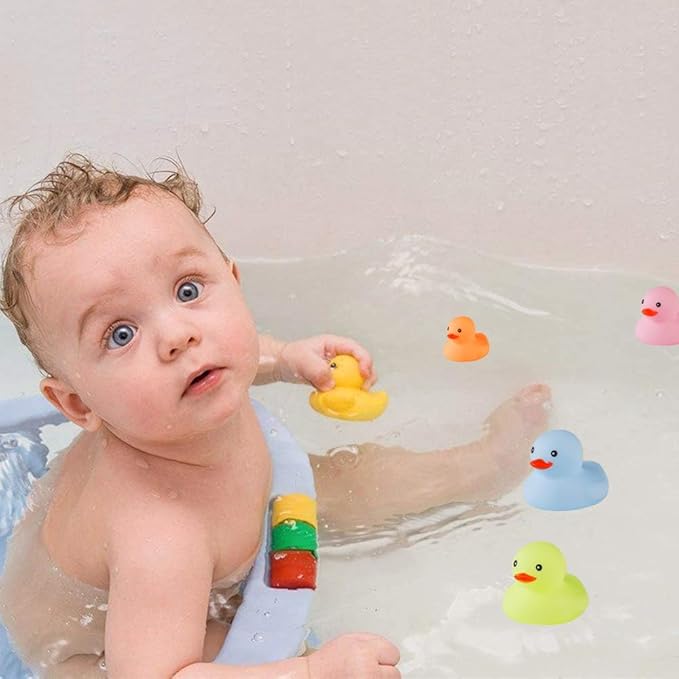 50 Pcs Multicolor Mini Rubber Ducks Baby Bath Toy ,Children Squeak and Float Colored Small Ducks in Bulk Toddlers Shower Duck Decorations Party Favors