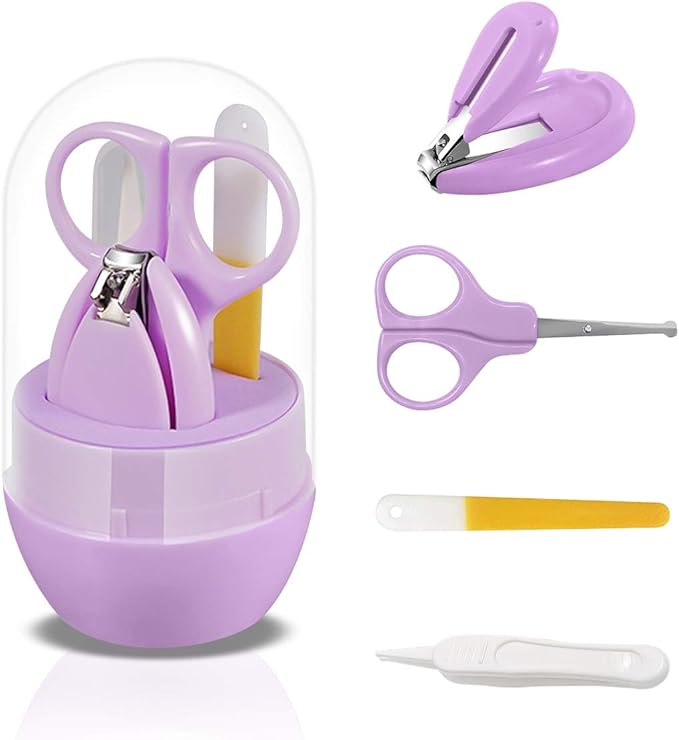 SONARIN Transparent Lid Baby Nail Kit,4-in-1 Baby Grooming Kit,with Baby Nail Clippers,Scissor,Nail File&Tweezer,Baby Nail Care Kit for Newborn,Infant or Toddler(Light Purple)