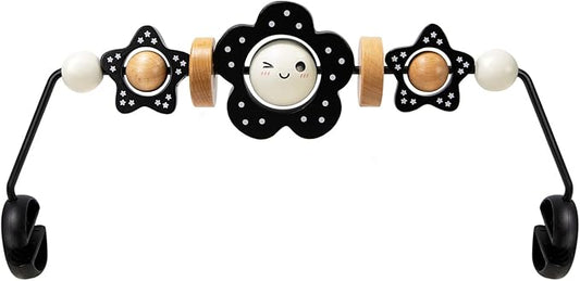 TinlyFinly Baby Bouncer Toy Bar Wooden Compatible with Baby Bjorn Bouncers, Bouncer Toy Attachment Tight and Secure Fit, So Fun to Watch, Touch and Spin for Babies All Ages (Black and White Flower)