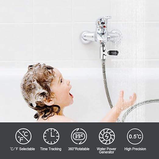 Kavolet Shower Thermometer Display, LED Digital 0~100℃ Baby Bath Water Thermometer, Fahrenheit/Centigrade Display, 360° Rotating Screen, for Baby Kids Bathroom Kitchen