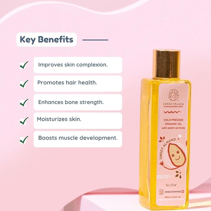 Little Rituals Sweet Almond Baby Massage Oil and Hair Oil, Cold Pressed, Certified Organic, Dermatologist Tested, 100 ML