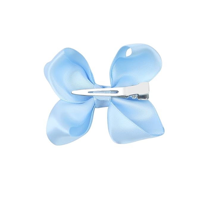 3 Inch Satin Bow for Little Girls - 2 Pcs (Sky Blue)