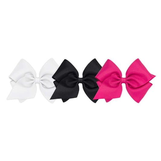 Wee Ones Girls' 3 pc Set Solid Grosgrain Variety Pack on a WeeStay No-Slip Hair Clip, Mini King, White, Black, and Shocking Pink