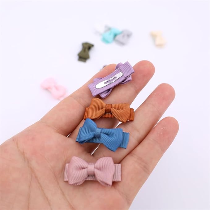 12 PCS Baby Bow Bangs Hair Clips Tiny Snap Clip for Infant Toddler Girl Mini Grosgrain Ribbon Hair Bow Barrettes Girls Hair Accessories (Tiny bow 1.2" 12 Colors)