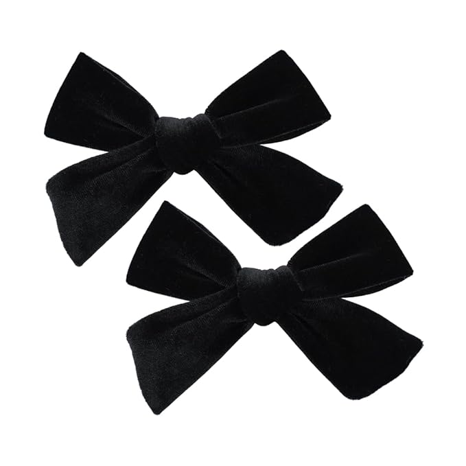 Vintage Velvet Bow Hair Clips for Baby Girl Kids Women Fall Velvet Christmas Hair Bows Barrettes Accessories (2 pcs Black)