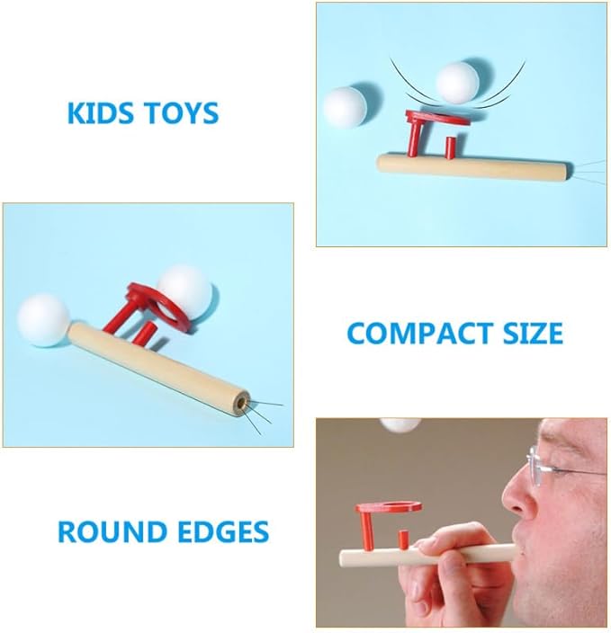Toddmomy 4pcs Floating Blow Pipe Game, Wooden Balancing Ball Toys for Kids Speech Therapy, Breath Control Training, Sensory Fun Gift for Party Favors