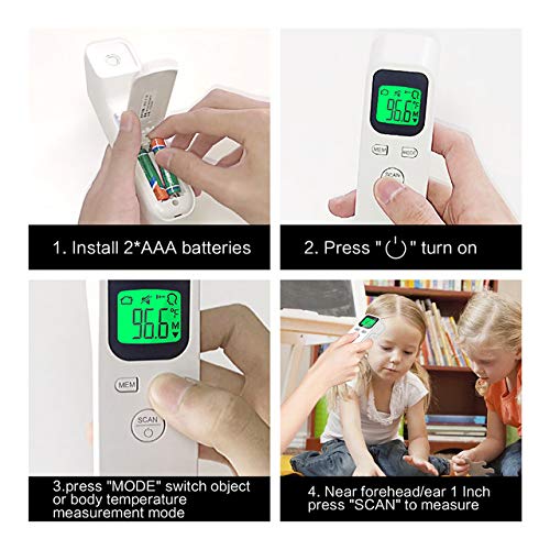 Forehead Thermometer for Adults and Kids, No Touch Digital Infrared Thermometer Temperature Gun, Accurate Instant Reading Fever Alarm 20sets Memory