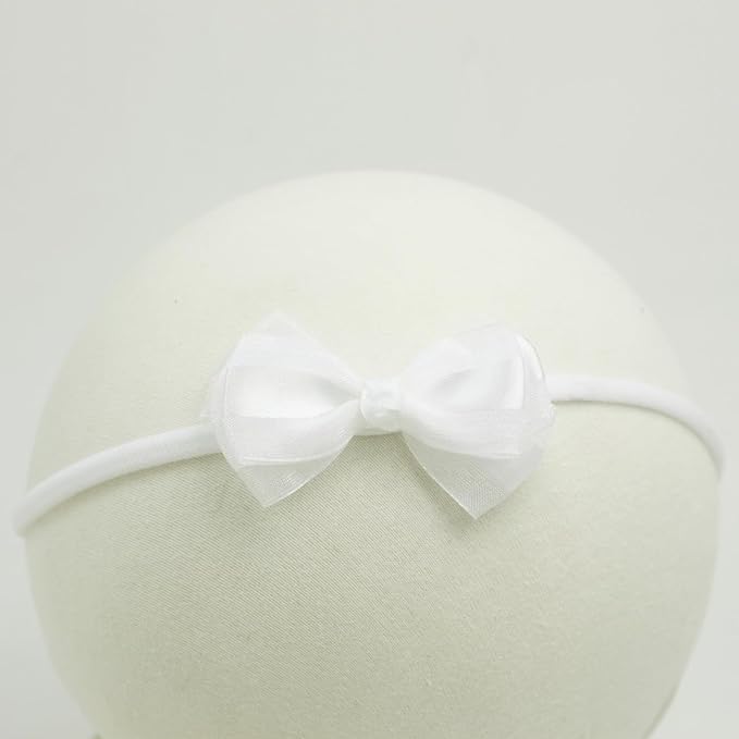 Baby Girl White Lace Tieback Flower Halo Crown and Small Bow Headbands Newborn Gift Sets